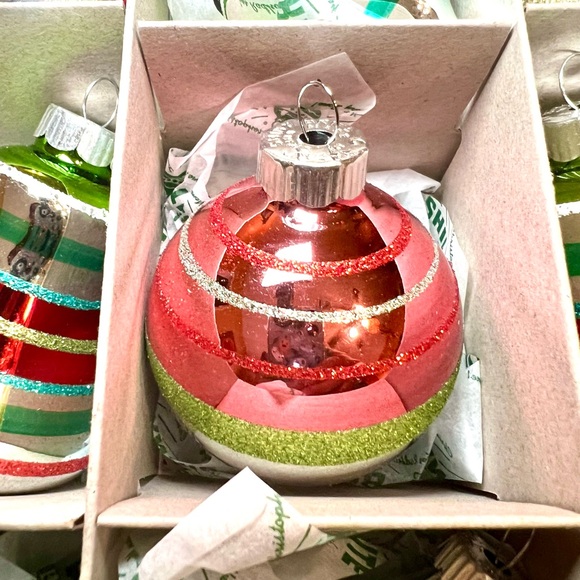 9 Radko Christmas Reflector Teardrop Bell Ball Glass Ornaments Glitter Stripes - Picture 4 of 13